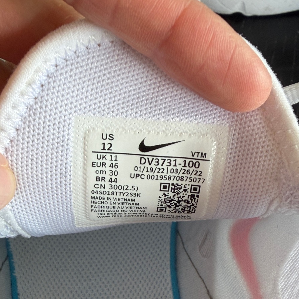 Nike White Sneakers with Blue Air Unit and Multicolor Swooshes-Men’s 12 - Picture 2 of 11